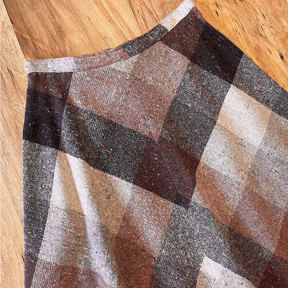 Plaid A-Line Skirt in Brown and Gray - Picture 2 of 9